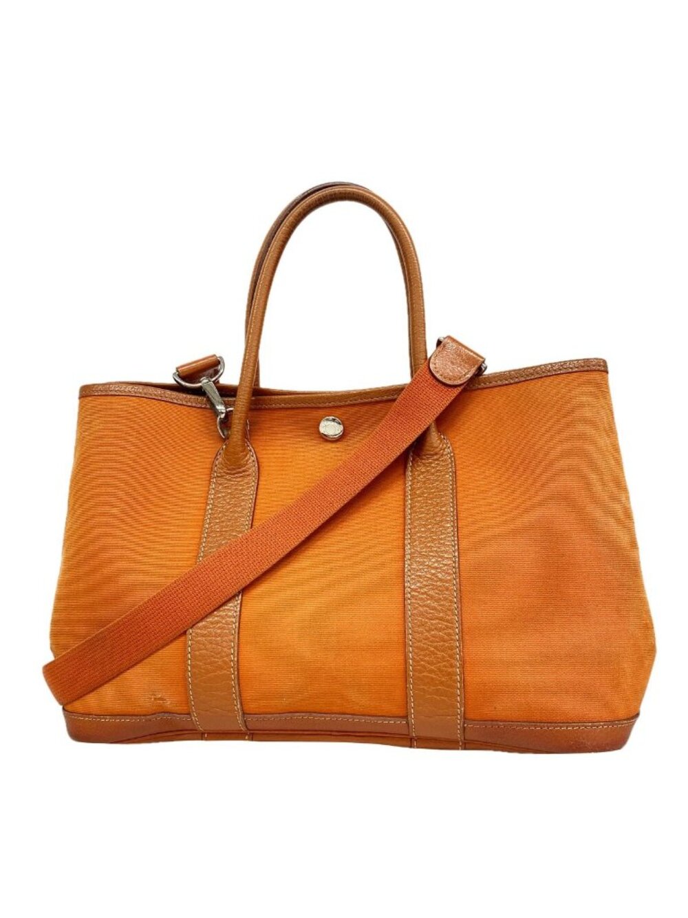 Hermes Tote Bag Garden Party TPM Toile Officier Orange Silver 2-Way